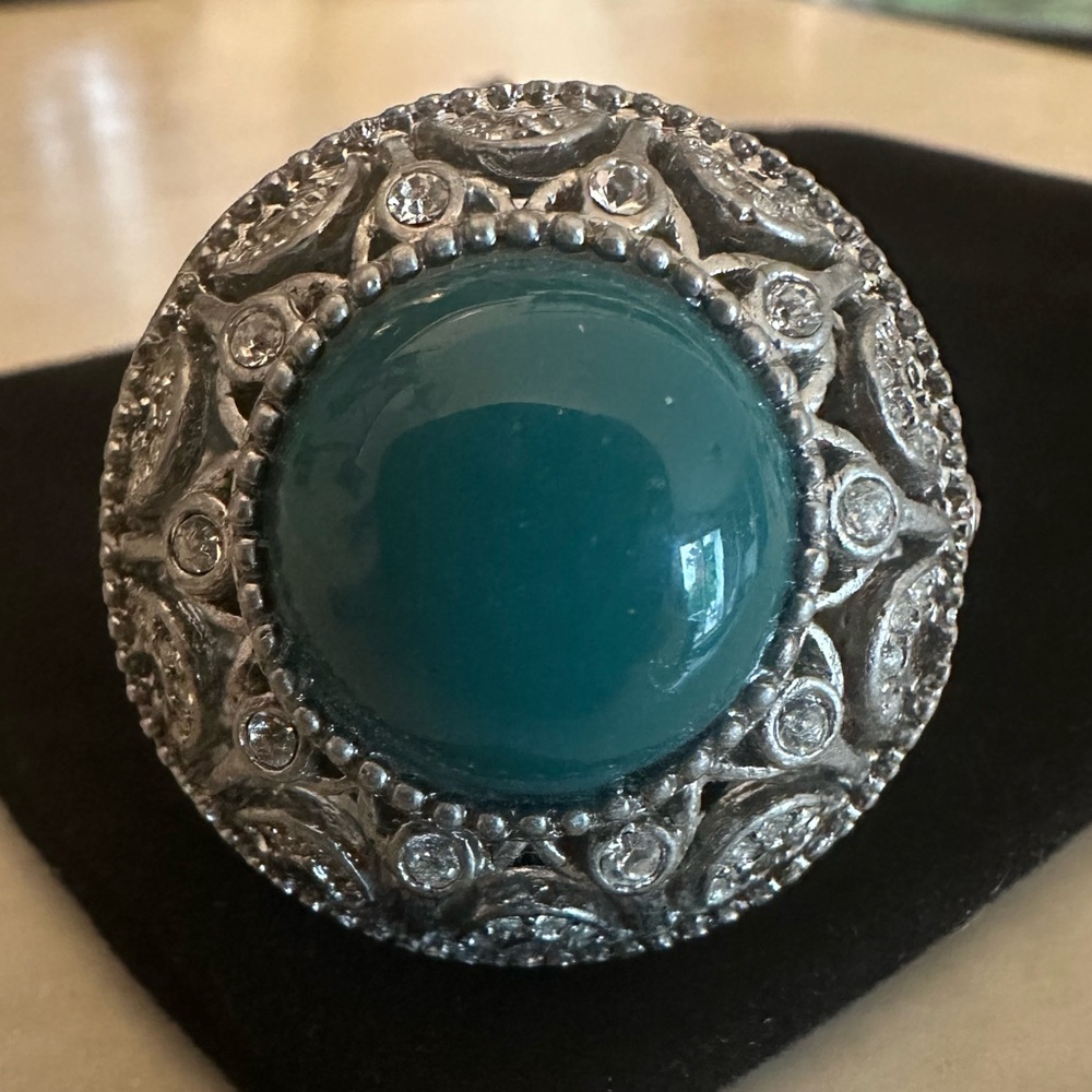 Lia Sophia Cocktail Ring with Teal Center and CZ stones